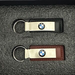 BMW Black and Brown Leather Keychain Duo